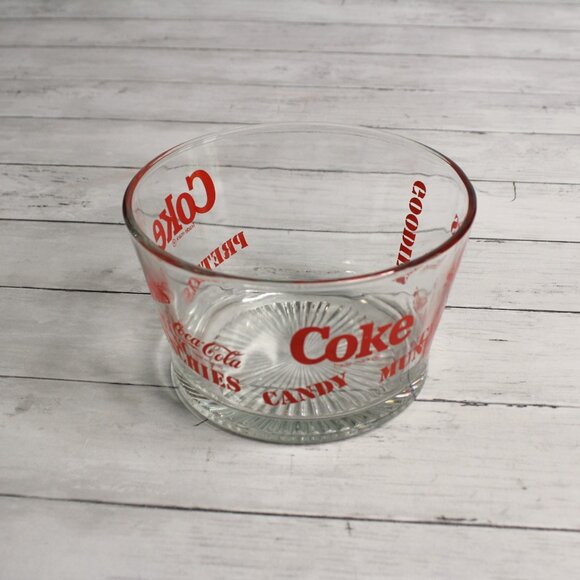 Coke Cola Vintage Snack Serving Bowl Heavy Glass Red Munchies - Picture 2 of 5